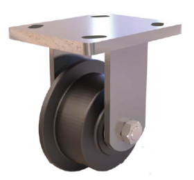 (image for) Caster; Rigid; 5" x 1-7/16" (6"x1-13/16"); Single Flange Compressed Nylon;Plate (4"x4-1/2"); Zinc; Twin 6205 Bearings; 1200# (Item #63155)