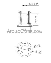 (image for) Socket; 1/2" OD (fits 5/8" OD 16 ga Tubing); Steel Spring Retention Threaded Stem Receiver; accepts 1/4"-20TPI Stem; Round (Being discontinued) (Item #88241)