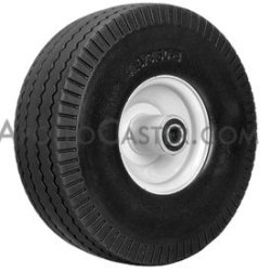 (image for) Wheel; 10" x 3"; Flat Free (Black); Ball Brng; 400#; 1/2" bore; 2-1/4" Hub Length; One Piece Offset Hub; Sawtooth Tread (Item #89515)