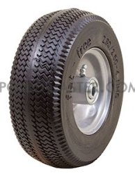 (image for) Caster; Rigid; 10" x 4"; Flat Free Tire (Black); Plate (4"x4-1/2"; holes: 2-5/8"x3-5/8" slots to 3"x3"; 3/8" bolt); Zinc; Prec Ball Brngs; 440#; Made in USA (Item #62966)