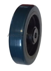 (image for) Caster; Rigid; 5" x 2"; PolyU on PolyO (Red or Blue); Plate (2-1/2"x3-5/8"; holes: 1-3/4"x2-7/8" slotted to 3"; 5/16" bolt); Zinc; Delrin Bushing; 375# (Item #64086)