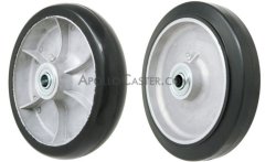 (image for) Caster; Swivel; 6" x 2"; Rubber on Aluminum; Hollow Kingpin (1/2" bolt hole); Stainless Steel Yoke and Axle; Delrin Spanner; 550# (Item #62622)