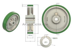 (image for) Wheel; 10" x 2"; 95A 1/2" PolyU on Cast Iron; Plain bore; 1" Bore; 1250#; 1/4" x 1/8" Keyway (Item #87178)
