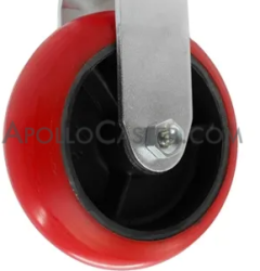 (image for) Caster; Swivel; 5" x 2"; Red PolyU (Donut) on Cast; Plate (2-1/2"x3-5/8"; holes: 1-3/4"x2-7/8" slotted to 3"; 5/16" bolt); Zinc; Prec Ball Brngs; 1000#; Brake (Item #62848)