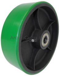 (image for) Caster; Swivel; 6" x 2"; PolyU on Cast; Plate (5"x5-1/2"; holes: 4-1/8"x4-1/2"; 3/8" bolt); Zinc; Roller Brng; 1250# (Item #65456)