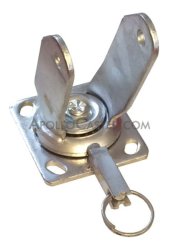 (image for) Caster; Swivel; 8" x 2"; Rubber on Cast Iron; Plate (4"x4-1/2"; holes: 2-5/8"x3-5/8" slots to 3"x3"; 3/8" bolt); Roller Brng; 600#; Position Lock (4-way); Brake (Item #63430)