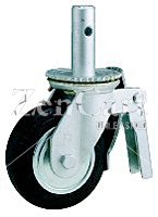 (image for) Scaffold Caster; Swivel; 8" x 2"; Rubber on Cast Iron; Round Stem (1-3/8"x4"; 1/2" cross-drilled hole 2-1/2" up); Zinc; Roller Brng; 500#; Total Lock (Item #66483)