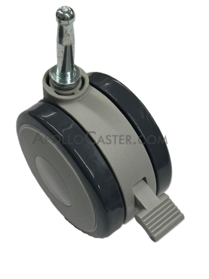 Caster; Twin Wheel; Swivel; 75mm; Polyurethane; Grip Neck (5/16\" x 1-1/2\"); Black/ Gray; Riveted Axle; 165#; Brake (Item #62812)