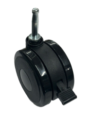 Caster; Twin Wheel; Swivel; 75mm; Polyurethane; Grip Neck (5/16" x 1-1/2"); Black; Riveted Axle; 165#; Brake (Item #62813)