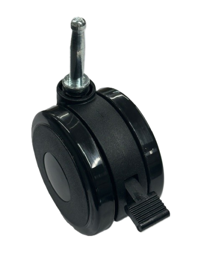 (image for) Caster; Twin Wheel; Swivel; 75mm; Polyurethane; Grip Neck (5/16\" x 1-1/2\"); Black; Riveted Axle; 165#; Brake (Item #62813)