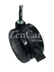 (image for) Caster; Twin Wheel; Swivel; 75mm; Polyurethane; Grip Neck (5/16" x 1-1/2"); Black; Riveted Axle; 165#; Brake (Item #62813)