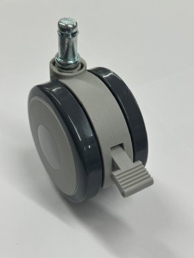 (image for) Caster; Twin Wheel; Swivel; 75mm; Polyurethane; Grip Ring (7/16" x 7/8"); Black/ Gray; Riveted Axle; 165#; Brake (Item #62818)