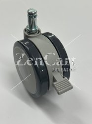 (image for) Caster; Twin Wheel; Swivel; 75mm; Polyurethane; Grip Ring (7/16" x 7/8"); Black/ Gray; Riveted Axle; 165#; Brake (Item #62818)