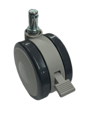 (image for) Caster; Twin Wheel; Swivel; 75mm; Polyurethane; Grip Ring (7/16" x 7/8"); Black/ Gray; Riveted Axle; 165#; Brake (Item #62818)