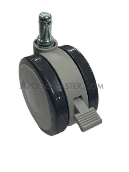 Caster; Twin Wheel; Swivel; 75mm; Polyurethane; Grip Ring (7/16\" x 1-1/2\"); Black/ Gray; Riveted Axle; 165#; Brake (Item #62819)