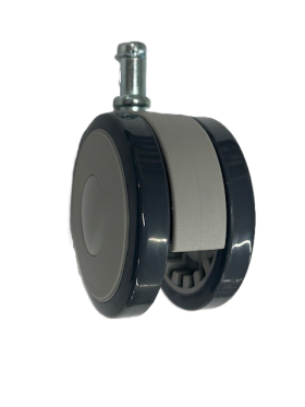 (image for) Caster; Twin Wheel; Swivel; 75mm; Polyurethane; Grip Ring (7/16" x 7/8"); Black/ Gray; Riveted Axle; 165# (Item #62817)