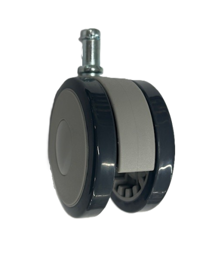 Caster; Twin Wheel; Swivel; 75mm; Polyurethane; Grip Ring (7/16\" x 7/8\"); Black/ Gray; Riveted Axle; 165# (Item #62817)