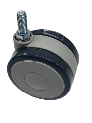 Caster; Twin Wheel; 75mm; Polyurethane; Threaded Stem; 8mm x 25mm; Black/ Gray; Riveted Axle; 165# (Item #62832)