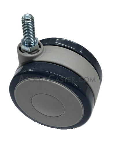 Caster; Twin Wheel; 75mm; Polyurethane; Threaded Stem; 8mm x 25mm; Black/ Gray; Riveted Axle; 165# (Item #62832)
