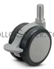 Caster; Twin; Swivel; 50mm (2\"); Polyurethane Tread; Gray Fork; Darker Gray Body; Threaded Stem (3/8\"-16TPI x 3/4\"); Plain Bore; 80#; MRI Stem (Brass) (Item #62725)