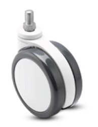 Caster; Twin Wheel; Swivel; 75mm ; Polyurethane (Gray); Threaded Stem; 10mm-1.5 Pitch x15mm; Gray/ White; Prec Ball Brngs (Dual); 165# (Item #62855)