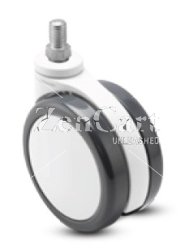 (image for) Caster; Twin Wheel; Swivel; 75mm ; Polyurethane (Gray); Threaded Stem; 10mm-1.5 Pitch x15mm; Gray/ White; Prec Ball Brngs (Dual); 165# (Item #62855)