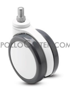Caster; Twin Wheel; Swivel; 75mm ; Polyurethane (Gray); Threaded Stem; 10mm-1.5 Pitch x15mm; Gray/ White; Prec Ball Brngs (Dual); 165# (Item #62855)