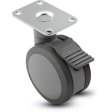 Caster; Twin Wheel; 100mm (4"); Polyurethane; Top Plate (2-5/8"x3-3/4"; holes: 1-3/4"x2-3/4" slotted to 3"; 5/16" bolt); Gray; Steel Axle; 225#; Total Lock (Item #67358)
