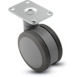 Caster; Twin Wheel; 100mm (4"); Polyurethane; Top Plate (2-5/8"x3-3/4"; holes: 1-3/4"x2-3/4" slotted to 3"; 5/16" bolt); Gray; Steel Axle; 225# (Item #67359)