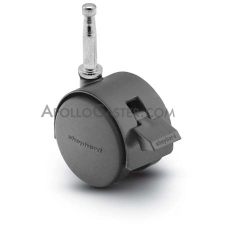 Caster; Twin; Swivel; 2\" (50mm); Nylon; Grip Neck; 5/16\" x 1-1/2\"; Black; Zinc Body; 75#; Pedal Lock; Wheel; Hood (Item #68092)