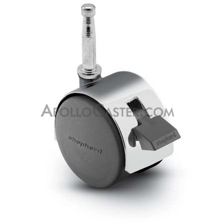 Caster; Twin; Swivel; 2\" (50mm); Nylon; Grip Neck; 5/16\"x1-1/2\"; Bright Chrome; Zinc Body; 75#; Pedal Lock; Wheel; Hood (Item #68098)