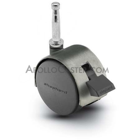 Caster; Twin; Swivel; 2\" (50mm); Nylon; Grip Neck; 5/16\"x1-1/2\"; Satin Chrome; Zinc Body; 75#; Pedal Lock; Wheel; Hood (Item #68089)