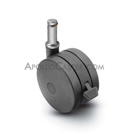 Caster; Twin; Swivel; 3\" (75mm); Nylon; Grip Ring; 7/16\"x7/8\"; Black; Rivet; 165#; Pedal Lock; Wheel (Item #68996)