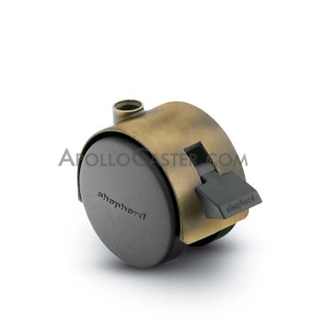 Caster; Twin; Swivel; 2\" (50mm); Nylon; Stemless; Antique; Zinc Body; 75#; Pedal Lock; Wheel; Hood (Receives Shepherd 5/16\" x 1-1/4\" stem) (Item #68628)