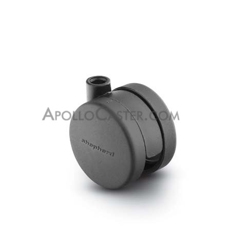 Caster; Twin; Swivel; 2\" (50mm); Nylon; Stemless; Black; Rivet Brng; 75# (Receives Shepherd 3/8\" x 1-1/8\" stem) (Item #69561)