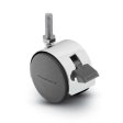 Caster; Twin; Swivel; 2in (50mm); Nylon; Threaded Stem; 3/8-16TPI x 1-1/2; Bright Chrome; Metal (zinc) body; 75#; Pedal Style Wheel Brake; Hood (Item #67941)