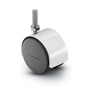 (image for) Caster; Twin Wheel; Swivel; 50mm; Nylon; Threaded Stem (5/16"-18TPI x 3/4"); Chrome; Riveted Axle; 110#; Hood (Item #62797)