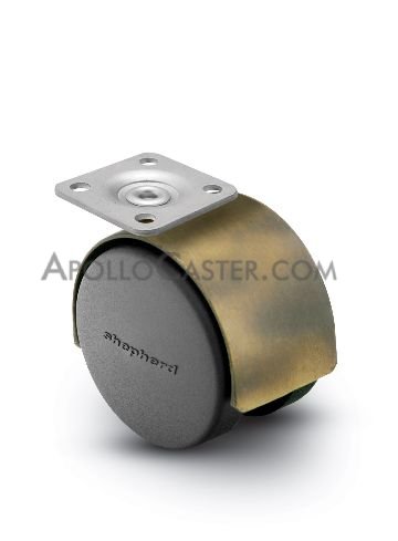 Caster; Twin; Swivel; 2in (50mm); Nylon; Top Plate; 1-1/2x1-1/2; hole spacing: 1x1; 3/16 bolt; Antique; Steel Axle; 75#; Hood (5000 minimum order) (Item #68383)