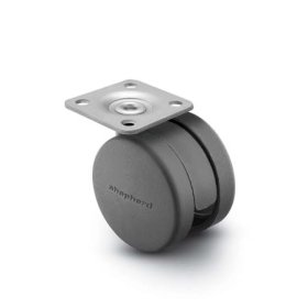 (image for) Caster; Twin; Swivel; 2" (50mm); Thermoplastized Rubber (Black); Plate; 1-1/2"x1-1/2"; holes: 1"x1"; 3/16" bolt; Black; Rivet; 75# (Item #68602)