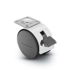(image for) Caster; Twin; Swivel; 2" (50mm); Nylon; Plate; 1-3/16"x2"; holes: 13/16"x1-9/16"; 3/16" bolt; Bright Chrome; Zinc Body; 75#; Wheel Brake; Hood (Item #67739)