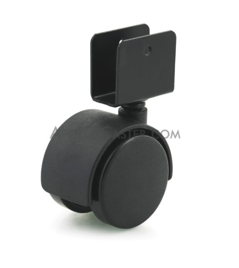 (image for) Caster; Twin Wheel; Swivel; 50mm; Nylon; U Bracke (5/8" ID); 1-5/16" High x 1-1/2" Long; Black; Steel Axle; 85#; Hood (Screw included) (Item #66436) - Click Image to Close