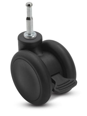 (image for) Caster; Twin Wheel; Swivel; 65mm; Thermoplastized Rubber (Black); Grip Neck (5/16x1-1/2); Black; Riveted Axle; 110#; Wheel Brake (Item #66693)