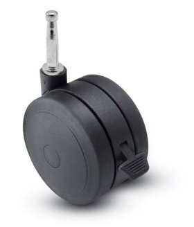 (image for) Caster; Twin; Swivel; 3" (75mm); Polyurethane; Grip Neck; 5/16"x1-1/2"; Black; Rivet; 165#; Pedal Lock; Wheel (Item #68957)