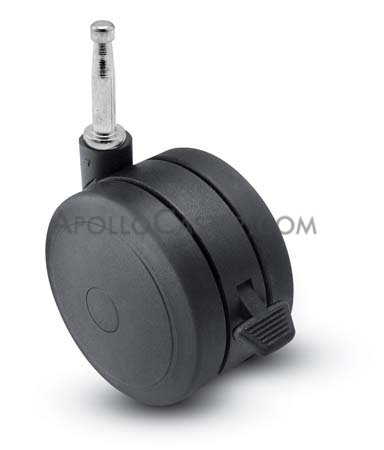 Caster; Twin; Swivel; 3\" (75mm); Thermoplastized Rubber (Black); Grip Neck; 5/16\"x1-1/2\"; Black; Riveted Axle; 165#; Wheel Brake (Item #67797)