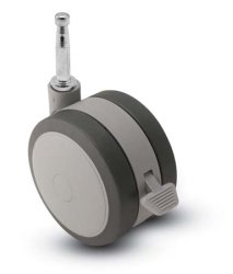 Caster; Twin; Swivel; 2" (50mm); Thermoplastized Rubber (Gray); Grip Neck; 5/16x1-1/2; Black/Grey; Rivet; 75#; Pedal Lock; Wheel (Item #68048)