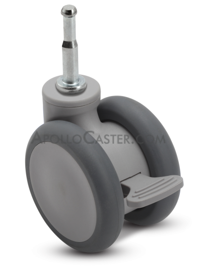 Caster; Twin Wheel; Swivel; 65mm; Thermoplastized Rubber (Gray); Grip Neck (5/16x1-1/2); Gray; Riveted Axle; 110#; Wheel Brake (Item #66695)