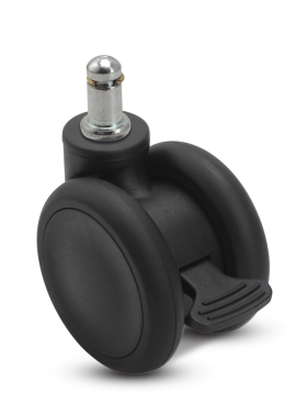 (image for) Caster; Twin Wheel; Swivel; 65mm; Thermoplastized Rubber (Black); Grip Ring (7/16x7/8); Black; Riveted Axle; 110#; Wheel Brake (Item #66691)