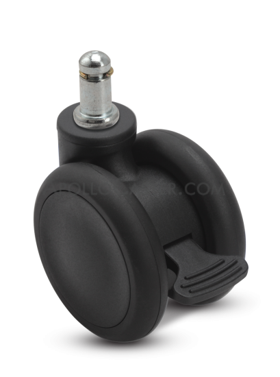 Caster; Twin Wheel; Swivel; 65mm; Thermoplastized Rubber (Black); Grip Ring (7/16x7/8); Black; Riveted Axle; 110#; Wheel Brake (Item #66691)