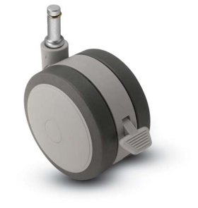 (image for) Caster; Twin; Swivel; 5in (125mm; Thermoplastized Rubber (Gray); Grip Ring; 7/16x1-1/4; Black/Grey; Riveted Axle; 225#; Wheel Brake (Item #67698)