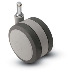(image for) Caster; Twin; Swivel; 4" (100mm); Thermoplastized Rubber (Gray); Grip Ring; 7/16"x1-7/16"; Black/Grey; Riveted Axle; 225# (Item #67491)